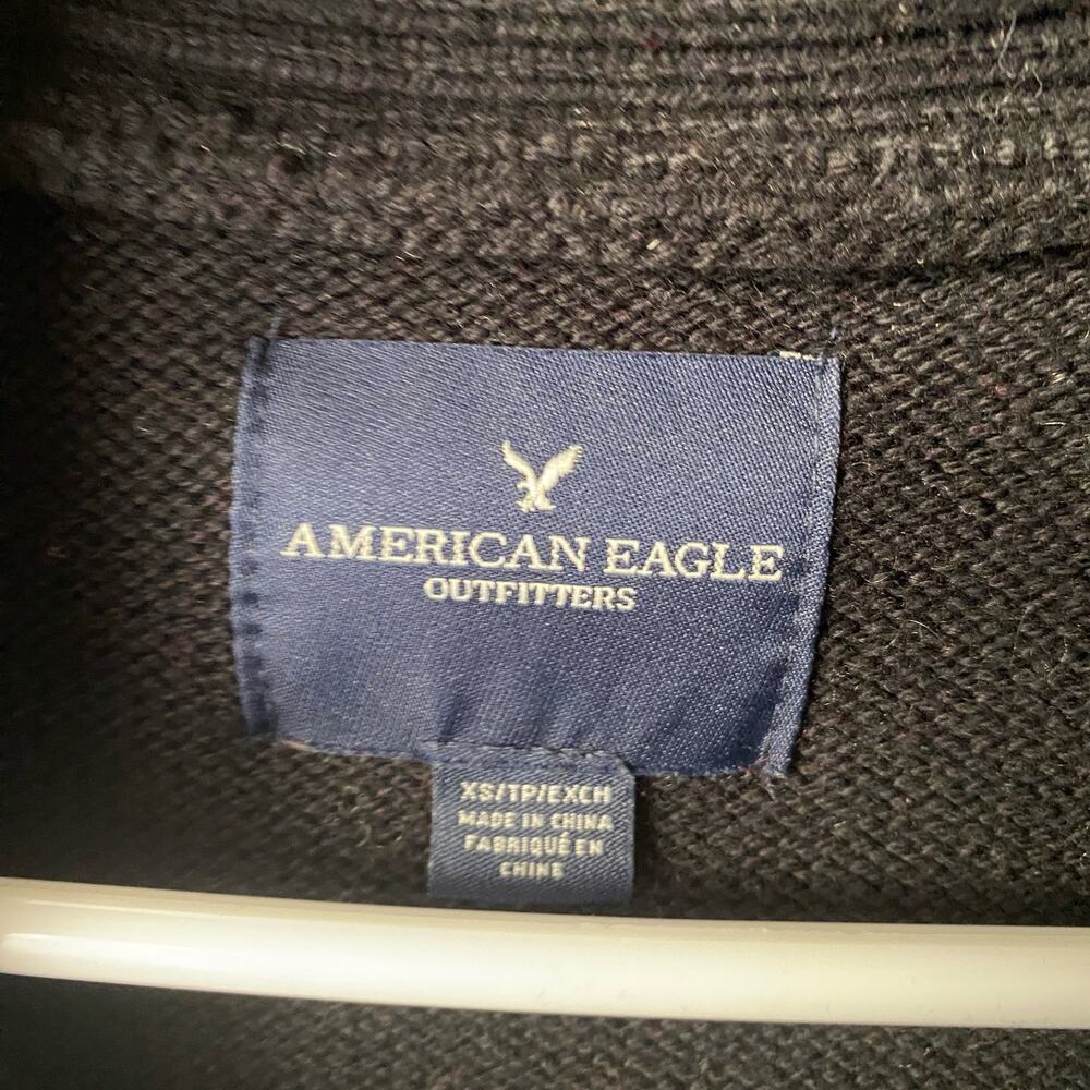 American Eagle Wool Rugged Outdoors Fisherman Fair Isle Shawl Sweater XS Black - Picture 7 of 10